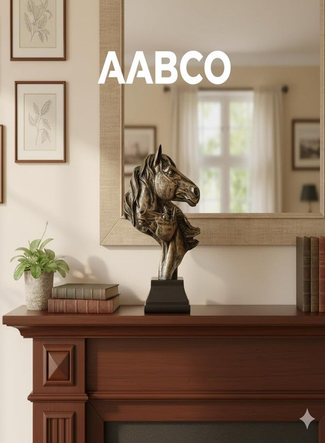 AABCO Poly Resin 2 Horse Heads 10 Inch Black Antique Gold, for Home & Office Decor, Gifting (9 x 9 x 26 cm) - Image 2